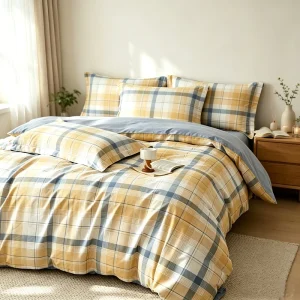 100% Cotton Soft Stripes Modern 4 Piece Bedding Set Duvet Cover Flat Sheet Pillowcases 200TC All Season