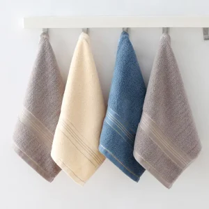 100% Cotton Square Thick Soft 32 ply Child Face Towel Handkerchief Embroidered Logo Striped Pattern Plain Weave for Bathroom Use