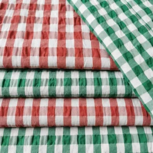 100% Cotton Stretch Yarn Dyed Plaid Crepe Elastic Seersucker Fabric Girls Clothing Bags Bedding Lining Woven Anti UV