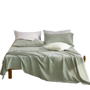 100% Cotton Striped Sheet Set Modern Woven Queen Size Bedding Set Striped 16″ Deep Pockets Ultra-Soft Fitted Flat Sheet