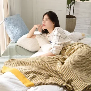 100% Cotton Super Soft Knitted Throw Blanket for Home Decoration Adults Bedding Office Travel