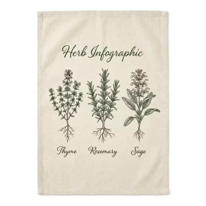 100% Cotton Tea Towels Kitchen Herb Greenhouse Botanical Glasshouse Print Kitchen Towels 40x60cm