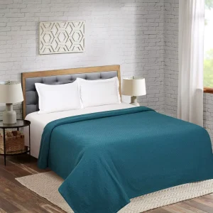 100% Cotton Teal Bed Blanket Breathable Thermal Machine Made Twin Size Soft 60×90 Inch All Season Layering Blanket