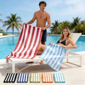 100% Cotton Terry Striped Beach Towel Oversized Soft Water Absorbent Quick Dry Towel for Adults Swim Large Beach Towel