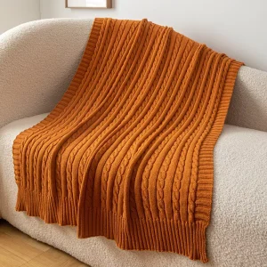 100% Cotton Throw Blanket Classic Twist Pattern Bed Sofa Cover Jacquard Knitted Eco-Friendly OEKO-TEX