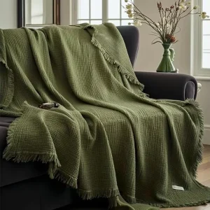 100% Cotton Throw Blanket for Bed 6 Layers Cotton Muslin Knit Woven Gauze Blanket Tassels for Couch or Travel Summer Blanket