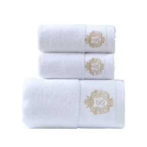 100% Cotton Towels Sets White Embroidered Bath Hand Face Hair Towels Woven Five Star Hotel Daily Use