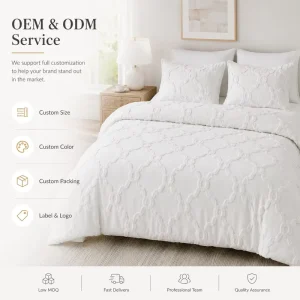 100% Cotton Tufted Chenille Duvet Cover Set OEKO-TEX Certified 3 Piece White Geometric Bedding Set for Home Hotel