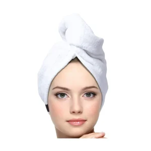 100% Cotton Turban Head Wrap for Women Quick Dry Super Absorbent Hair Towel Button Anti Frizz Hair Cap for Long Thick Curly Hair