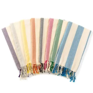 100% Cotton Turkish Towel Peshtemal Striped Beach Towel with Tassels Quick Dry Sand Free Bath Towel for Spa Travel
