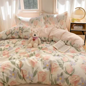 100% Cotton Vibrant Floral Print Duvet Cover Set Breathable & Machine Washable Choose Flat Sheet or Fitted Sheet Available