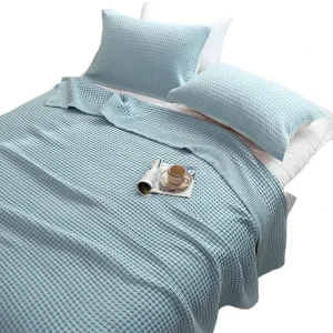 100% Cotton Waffle Throw Blanket Lightweight Breathable for Summer AC Rooms Naps Lounging