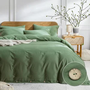 100% Cotton Washed Duvet Cover Set Green 3 PCS 200TC 40 Count Modern Breathable Soft Solid Lightweight Bedding Home Hotel