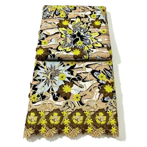 100% Cotton Wax Dyed Fabric with 3D Embroidery for African Women’s Party Dresses