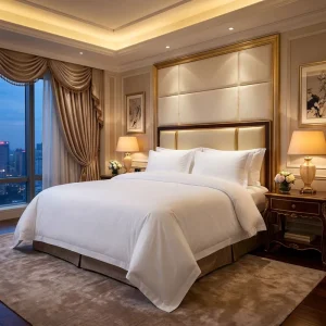 100% Cotton White Satin Bedding Set for Luxury 5 Star Resort Hotel