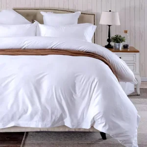 100% Cotton White Satin Bedding Sheet 300TC King Queen Size Bedding Linens for Hotel Duvet Cover Flat Sheet