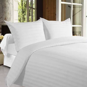 100% Cotton White Stripe Duvet Cover Pillowcases Sets Hotel Bed Sheets 4 Piece Bedding Set