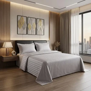 100% Cotton Woven 300TC Luxury Hotel Fitted Bed Sheets Eco-Friendly Breathable All-Season Customizable Stripe Bed Sheets Set