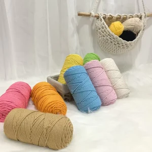 100% Cotton Woven Basket Rope 2mm Colorful Macrame Yarn for Hand Knitting Solid Braided Dyed Fancy Yarn