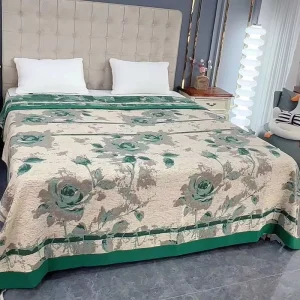 100% Cotton Woven Jacquard Floral Rose Bedspread Throw Blanket Machine Washable for Bed Sofa Picnic Airplane Use