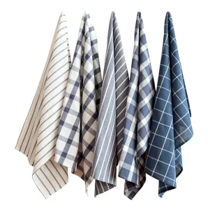 100% Cotton Woven Kitchen Towel Blue Checkered Stripe Series Household Napkin Tea Towel