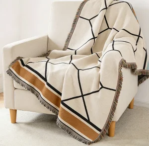 100% Cotton Woven Plain Throw Blanket Super Soft Warm All-Season Home Textiles
