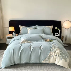 100% Cotton Woven Plant Printed 4 Piece Bedding Set Breathable Durable Queen Size Home Use