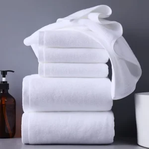 100% Cotton Woven Terry Luxury Hotel Use Bath Towel Sets Customized Embroidered Logo White Cotton Spa Towels