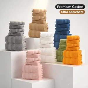 100% Cotton Woven Towel Set 2 Bath Towels 2 Hand Towels 2 Washcloths Soft Absorbent Quick Dry Eco Friendly Bathroom