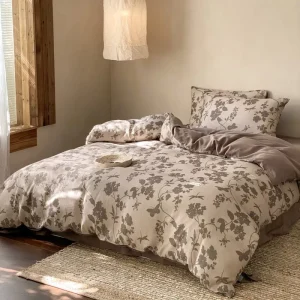100% Cotton Wrinkled Double Gauze Printed Bedding Set Soft Breathable Floral Duvet Cover Set for Home Bedroom