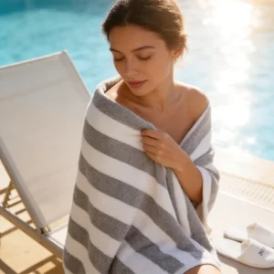 100% Cotton Yarn-dyed Striped Beach Towel Thickened Quick Dry Absorbent Beach Towel Embroidery Logo Customized