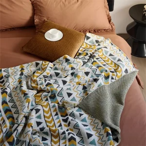 100% Eco Friendly Acrylic Custom Jacquard Boho Geometric Sofa Knitted Blankets King for Home Decoration Blg