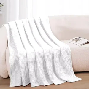 100% Egyptian Cotton Bed Blanket Minimalist Spring Summer Waffle Weave Blanket Lightweight Breathable Soft Blanket for Home
