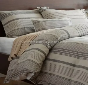 100% Flax 3-Piece Vintage Stone Washed French Linen Stripe Bedding Set Yarn-Dyed Cover Sheet Pillowcase Duvet Cover