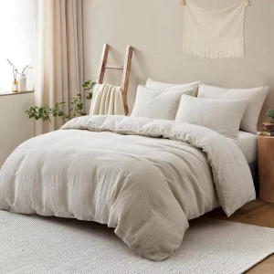 100% Flax Linen Modern White Duvet Cover Set 300TC Sateen Soft Pure French Linen Luxury Quilt Custom Size Double