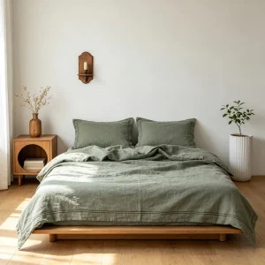 100% French Linen Solid Pattern Soft Eco-friendly Queen Size Duvet Cover Set with Sheet & Pillowcases Home Use
