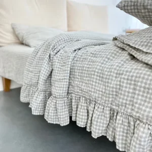 100% Linen Duvet Cover Set 3 Piece Vintage Ruffled Soft Plaid Fabric High End French Linen Bedding Hand Woven