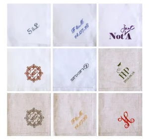 100 Linen Hand Embroidered Scalloped Dinner Napkins for Restaurant Wedding Party Decorative Tablecloth Accessories