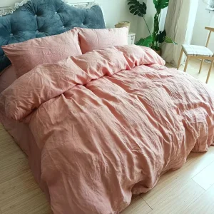 100% Linen Sheet Set with Embroidery Washed 4 Pieces (1 Flat Sheet & 1 Fitted Sheet & 1 Pillowcase) Natural Flax Soft Bedding