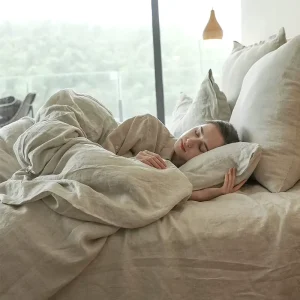 100% Linen Simple Solid Color 4PCS Duvet Cover Set Light Luxury Flat Sheets Comfortable Pillowcases