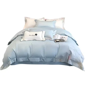 100% Long Staple Cotton 4 Pieces Bedding Set Solid Duvet Cover Flat Fitted Sheet Luxury Home Textile