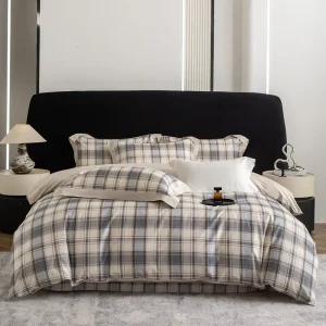 100% Long Staple Cotton Plaid Bedding Set 4pcs 60S High Count Soft Breathable Check Duvet Cover Sheet Set British Style