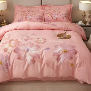100% Long Staple Cotton Printed Wedding Bedding Set Pink Floral Bridal Duvet Cover Sheet Pillowcase Queen King Size