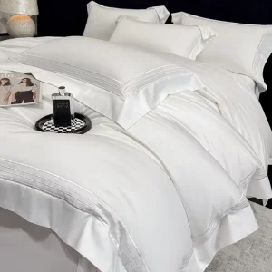 100% Long-staple Cotton Embroidered Bedding Set 4 Piece High Thread Count Soft Breathable Duvet Cover Set for Home Hotel