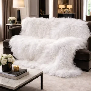 100% Mongolian Lamb Fur Sofa Throw Blanket Soft Warm Bedspread Solid Color Portable Anti Bacteria Four Seasons Airplane European