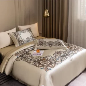 100% Mulberry Silk European Style Customizable Duvet Cover Bed Sheet Pillowcases Four Piece Set Eco Friendly Stitching 500TC