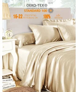 100% Mulberry Silk Woven King Bedding Set OEKO-TEX European Custom Printed Bed Sheets for Hotel Bedroom