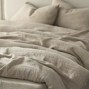 100% Muslin Cotton Duvet Cover Flat Sheet Pillowcase Natural Solid Color Linen Like Gauze QuiltCover Bedding Set