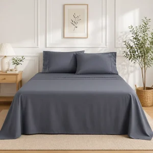 100% Natural Bamboo Bedding Set Breathable Sateen Flat Bed Sheet Set