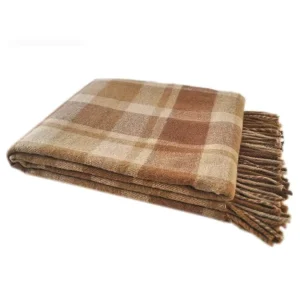 100% New Zealand Wool Winter Plush Blanket Customizable Geometric Woven Plaid Fringes Wearable Mexican